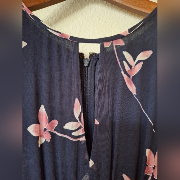 Shoshanna Womens 100% Silk Navy/Pink Floral Flutter Sleeve Dress Size 8 - Picture 5 of 10